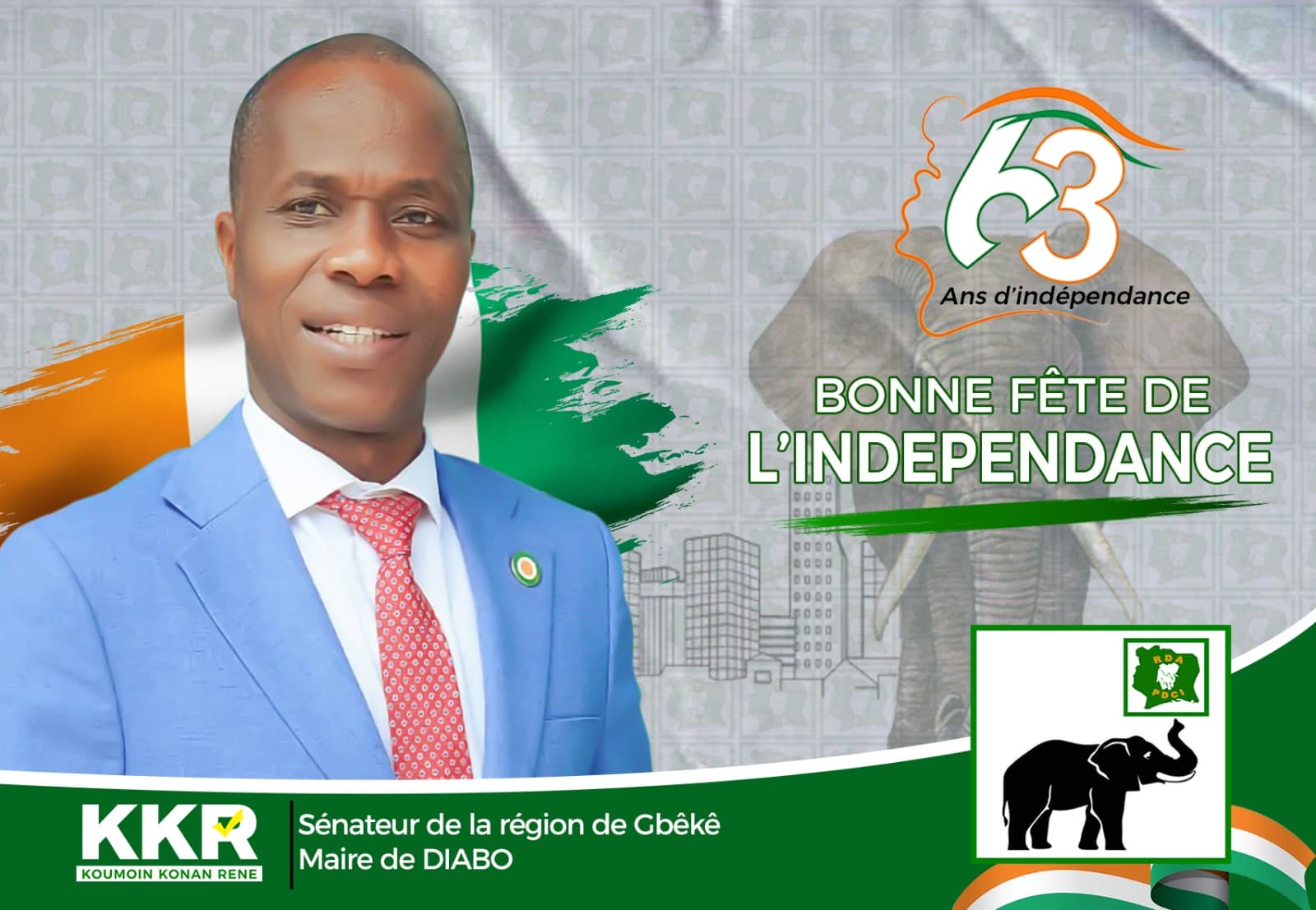 Côte d'Ivoire : Le maire de Diabo Koumoin René souhaite bonne fête de l'indépendance à tous les ivoiriens